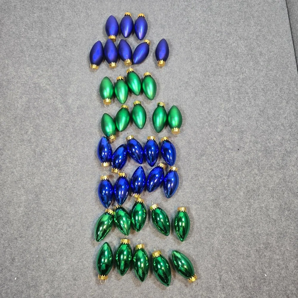 37pc Vintage Glass Christmas Bulb Ornaments Green Blue Matte Gloss C7 C9 Style